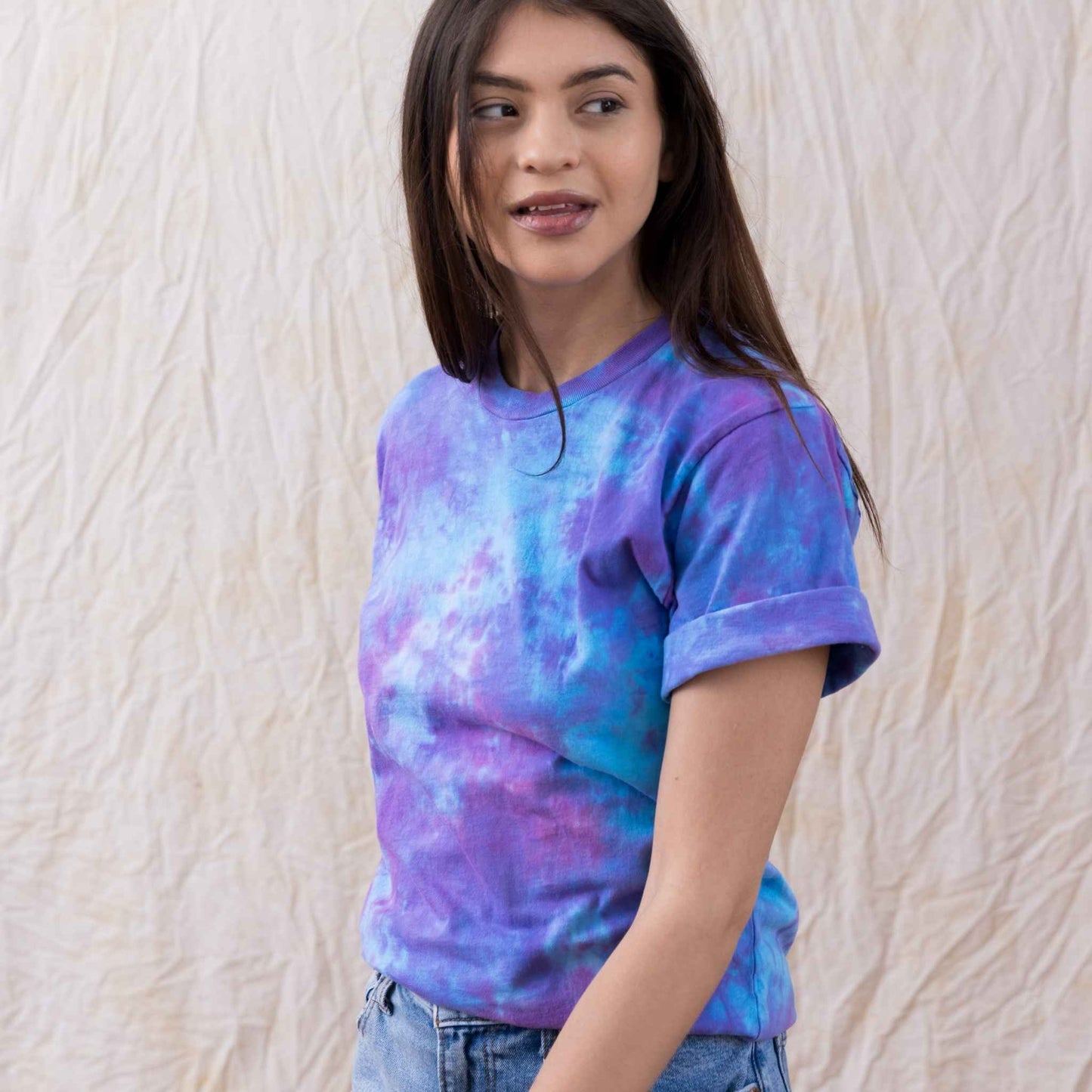 Violet sky blue vibrant cotton tie dye tee with a watercolor aesthetic –  Masha Apparel